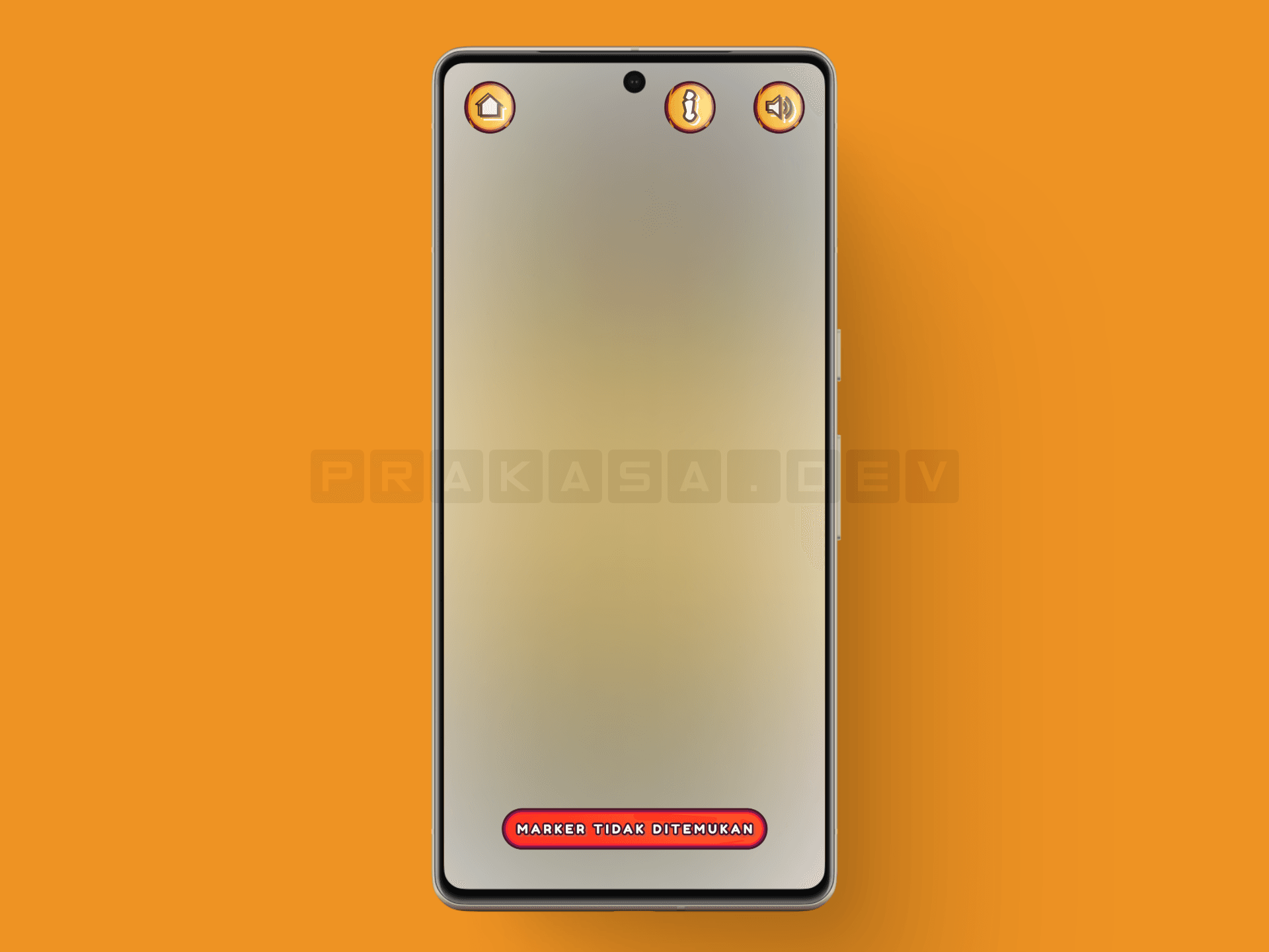 AR scan screen showing a red 'Marker is missing' badge when no target is detected