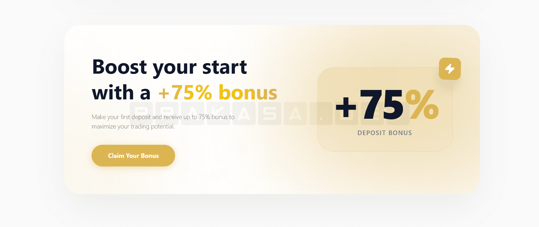 Deposit bonus promotional section with glass-morphism card design