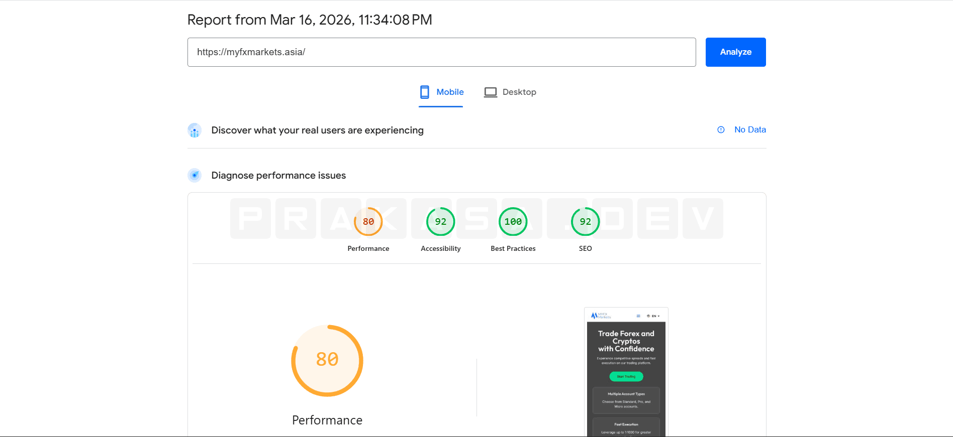 PageSpeed Mobile Before: 80 Performance